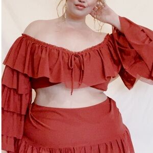 Alpine Butterfly Swim TATUM TOP Cropped Long Sleeve Ruffles Size XS